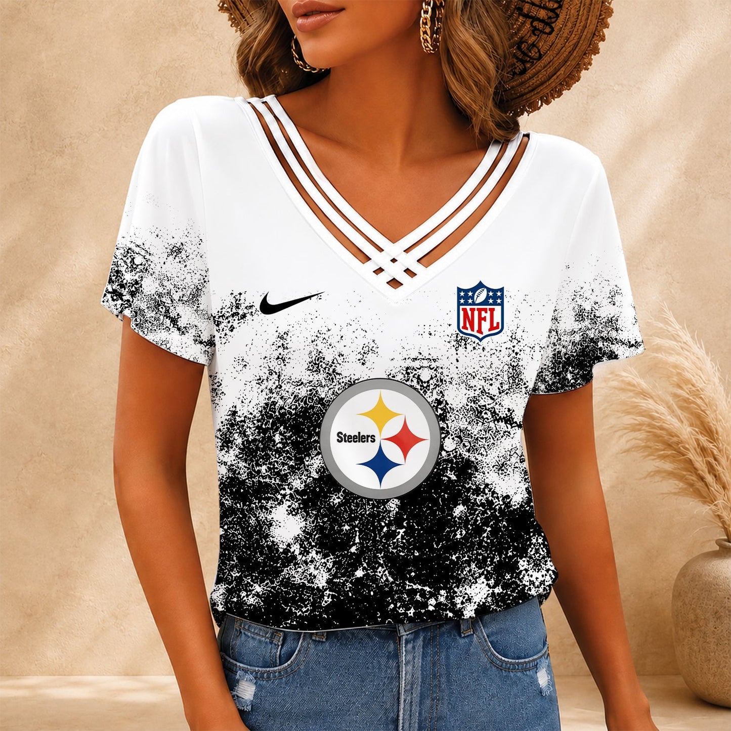 [SPECIAL OFFER] NEW CUSTOMIZED NFL14 PSB PITTSBURGH STEELERS V-NECK SHIRT