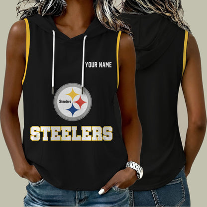 [SPECIAL OFFER] NEW CUSTOMIZED NFL14 PSB PITTSBURGH STEELERS WOMEN'S SLEEVELESS HOODED POCKET TANK TOP