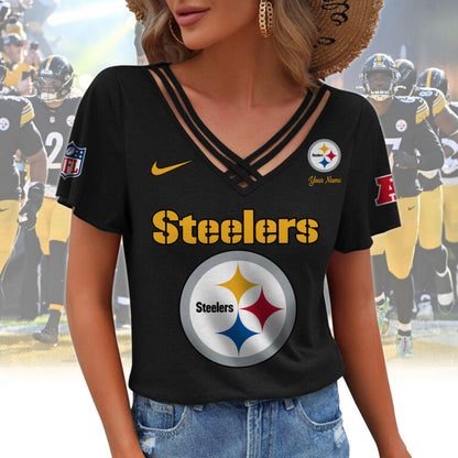 [SPECIAL OFFER] NEW CUSTOMIZED NFL14 PSB PITTSBURGH STEELERS V-NECK SHIRT
