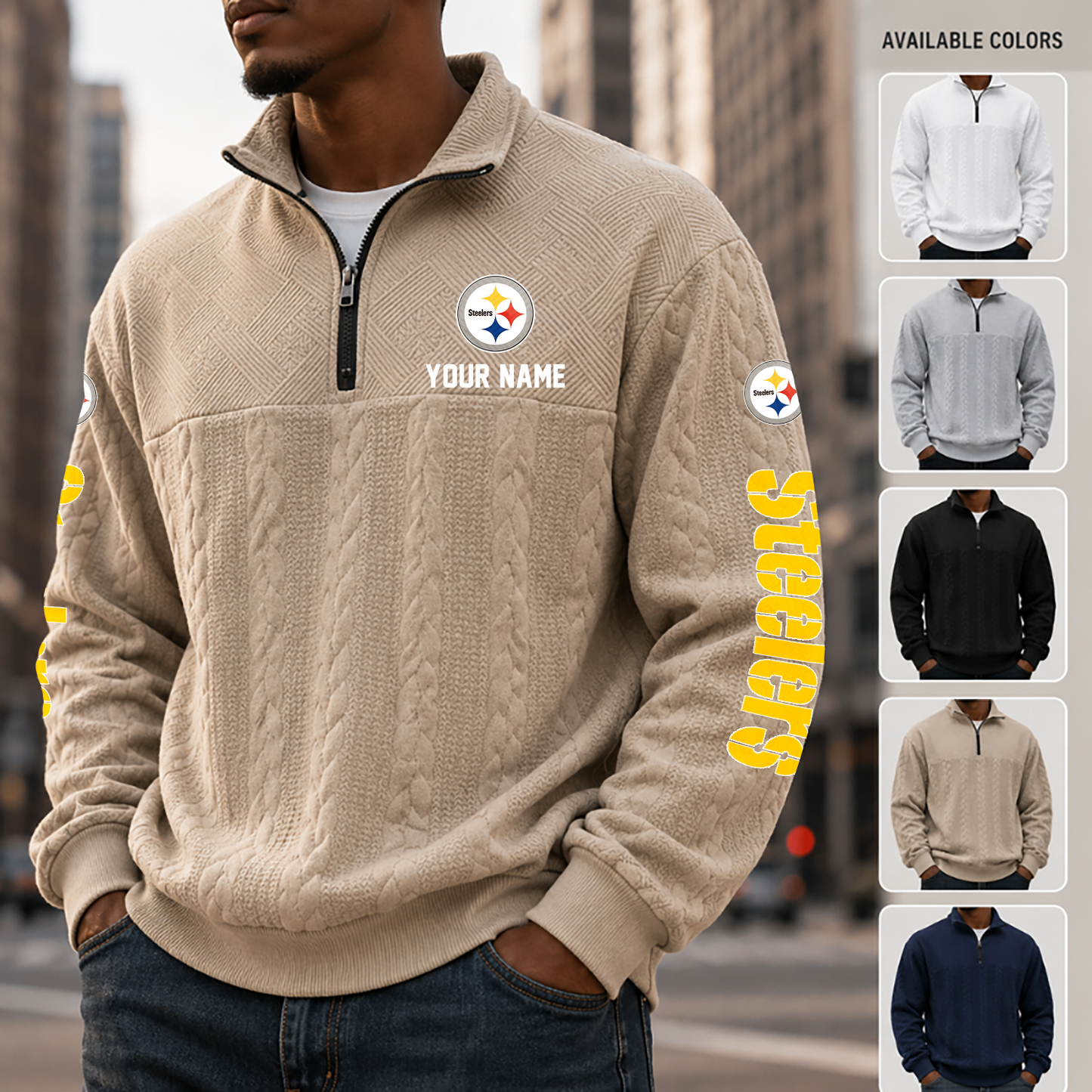 [SPECIAL OFFER] NEW CUSTOMIZED NFL14 PSB PITTSBURGH STEELERS MULTICOLOR QUARTER-ZIP SWEATSHIRT