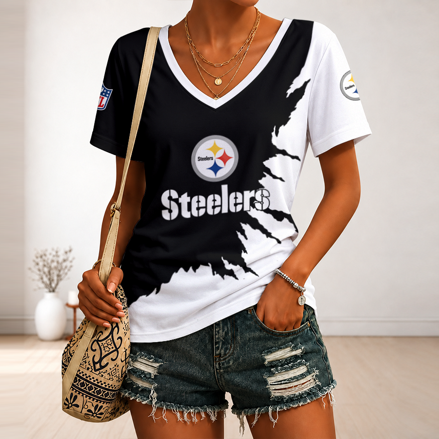 [SPECIAL OFFER] NEW CUSTOMIZED NFL14 PSB PITTSBURGH STEELERS V-NECK FEMALE SHIRT