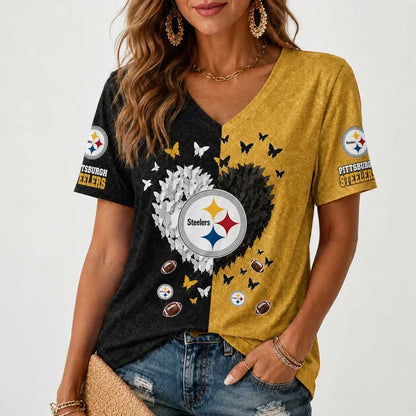 [SPECIAL OFFER] NEW CUSTOMIZED NFL14 PSB PITTSBURGH STEELERS V-NECK FEMALE SHIRT