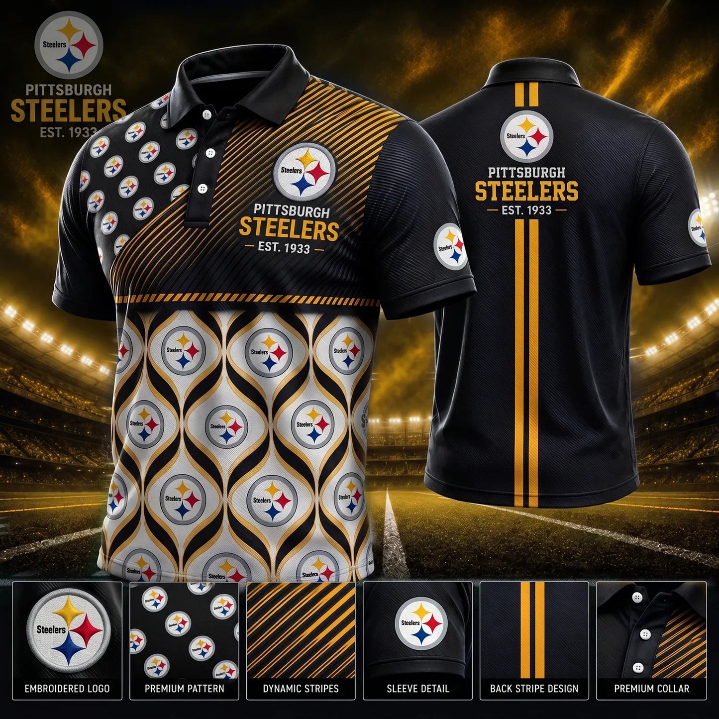 [SPECIAL OFFER] NEW CUSTOMIZED NFL14 PSB PITTSBURGH STEELERS POLO SHIRT