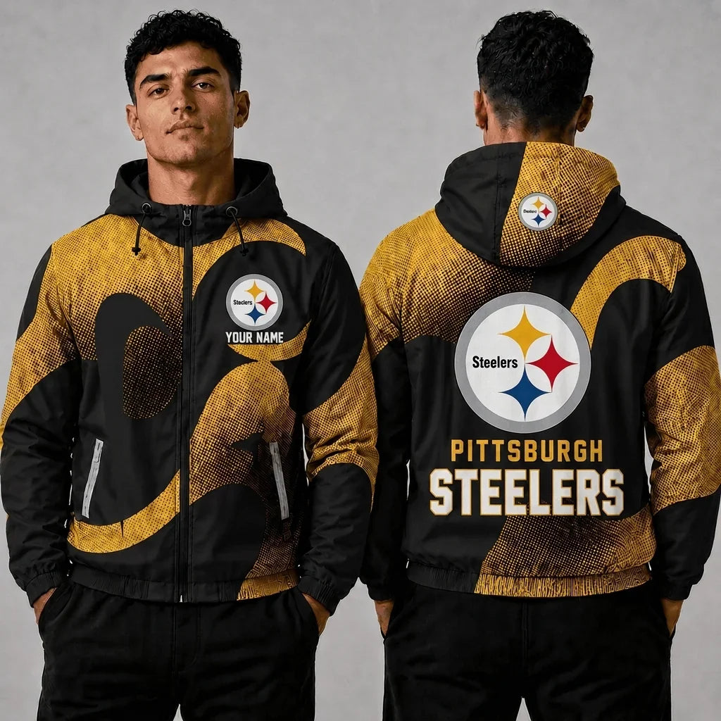 [SPECIAL OFFER] NEW CUSTOMIZED NFL14 PSB PITTSBURGH STEELERS WINDBREAKER JACKET