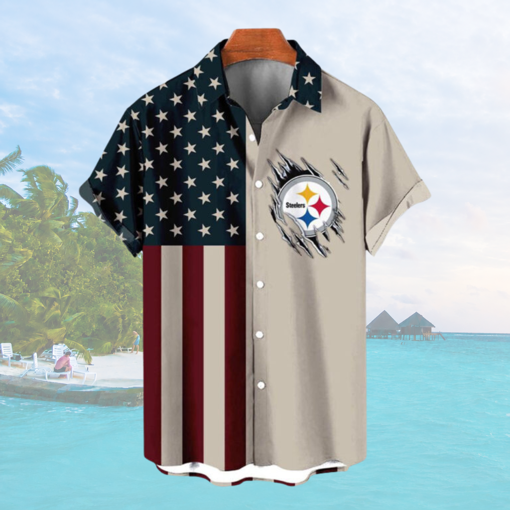 [SPECIAL OFFER] NEW CUSTOMIZED NFL14 PSB PITTSBURGH STEELERS PATRIOTIC 250 USA HAWAIIAN SHIRT