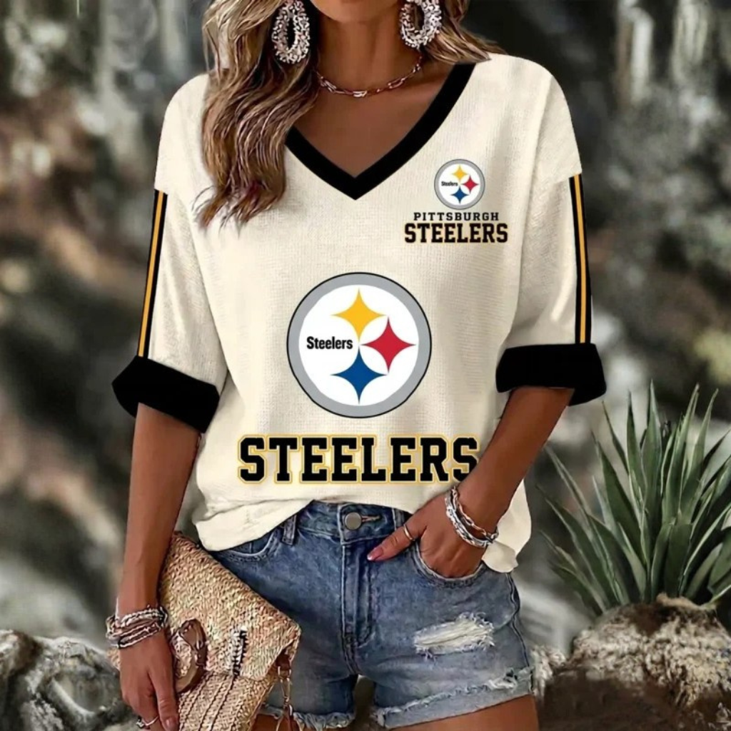 [SPECIAL OFFER] NEW CUSTOMIZED NFL14 PSB PITTSBURGH STEELERS WOMEN'S HEART V-NECK LONG SLEEVE SHIRT