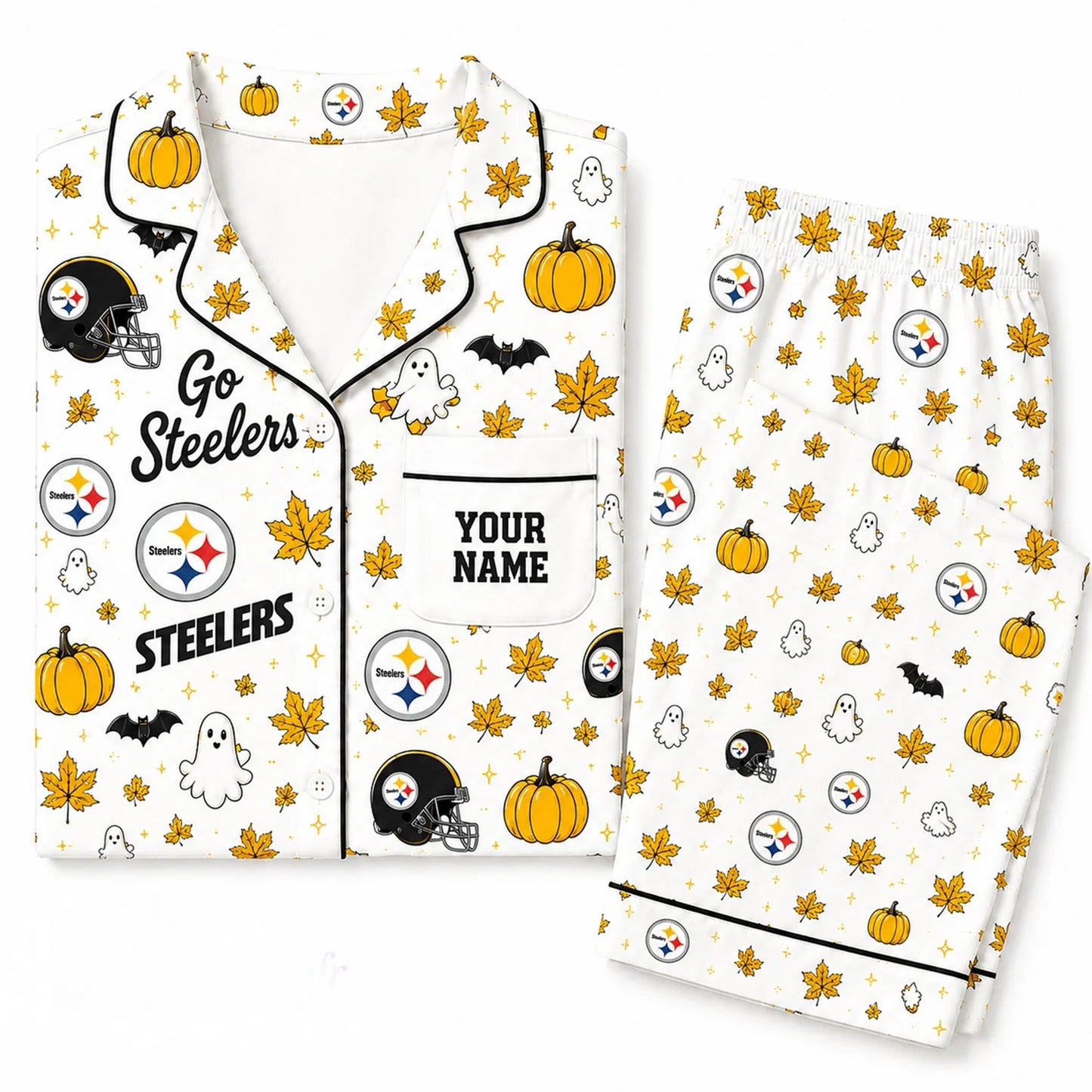 [SPECIAL OFFER] NEW CUSTOMIZED NFL14 PSB PITTSBURGH STEELERS HALLOWEEN LONG PAJAMAS SET