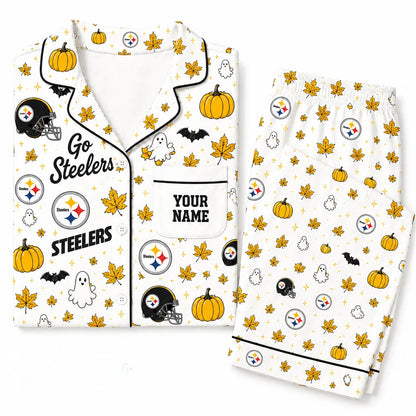 [SPECIAL OFFER] NEW CUSTOMIZED NFL14 PSB PITTSBURGH STEELERS HALLOWEEN LONG PAJAMAS SET