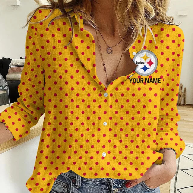 [SPECIAL OFFER] NEW CUSTOMIZED NFL14 PSB PITTSBURGH STEELERS WOMEN CASUAL SHIRT