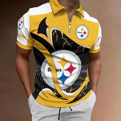 [SPECIAL OFFER] NEW CUSTOMIZED NFL14 PSB PITTSBURGH STEELERS ZIP POLO SHIRT