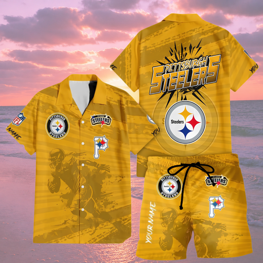 [SPECIAL OFFER] NEW CUSTOMIZED NFL14 PSB PITTSBURGH STEELERS UNISEX HAWAIIAN SHIRT & SHORTS SET