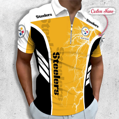 [SPECIAL OFFER] NEW CUSTOMIZED NFL14 PSB PITTSBURGH STEELERS ZIP POLO SHIRT