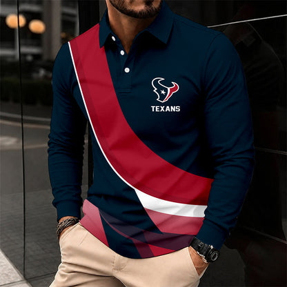 [SPECIAL OFFER] NEW CUSTOMIZED NFL15 HTT HOUSTON TEXANS LONG SLEEVE POLO SHIRT