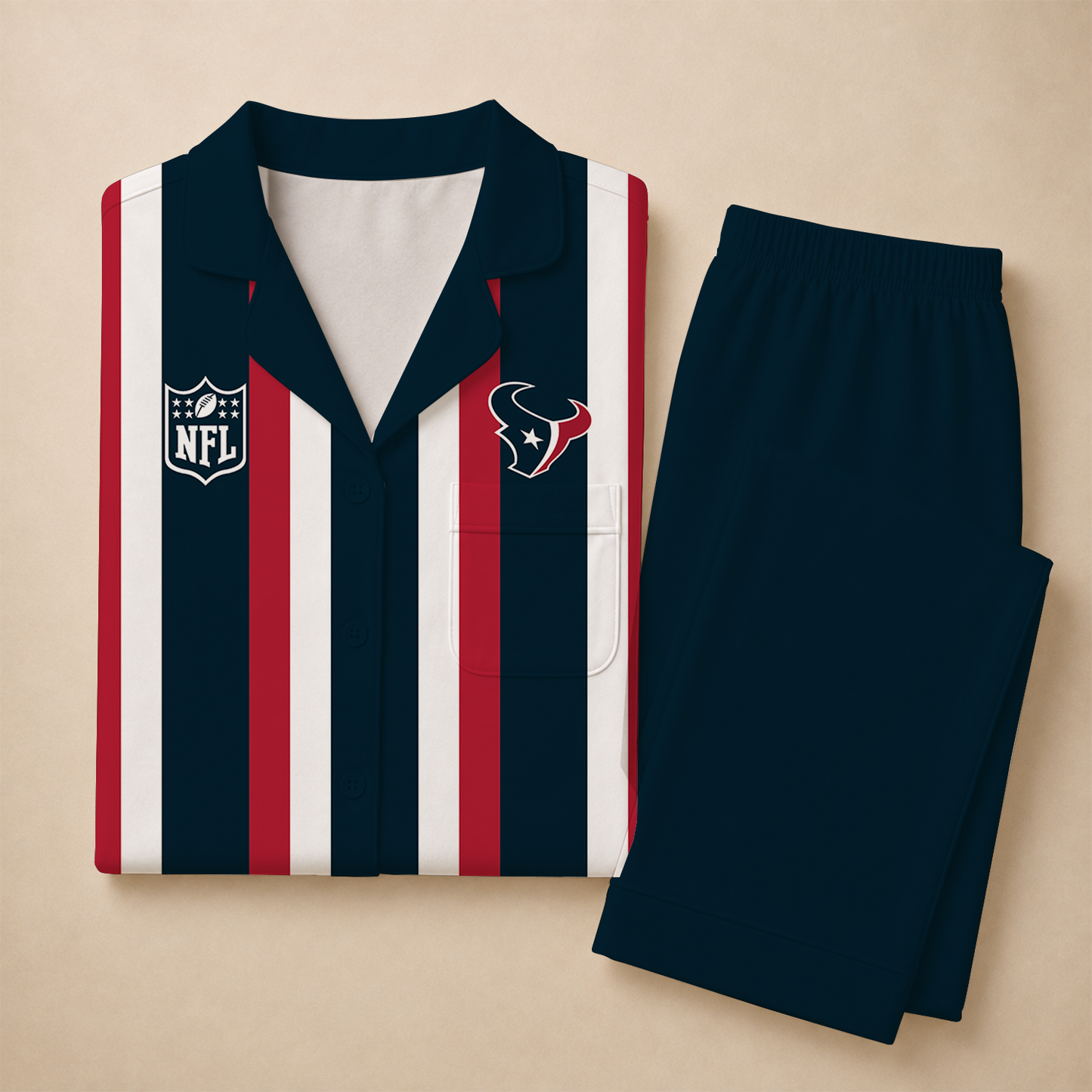 [SPECIAL OFFER] NEW CUSTOMIZED NFL15 HTT HOUSTON TEXANS SHORT SLEEVE & LONG PANTS PAJAMAS SET