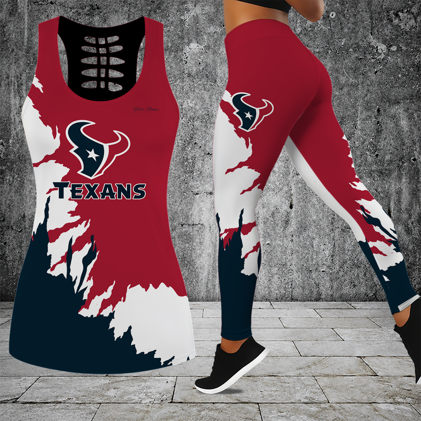 [SPECIAL OFFER] NEW CUSTOMIZED NFL15 HTT HOUSTON TEXANS HOLLOW TANK TOP & LEGGINGS SET