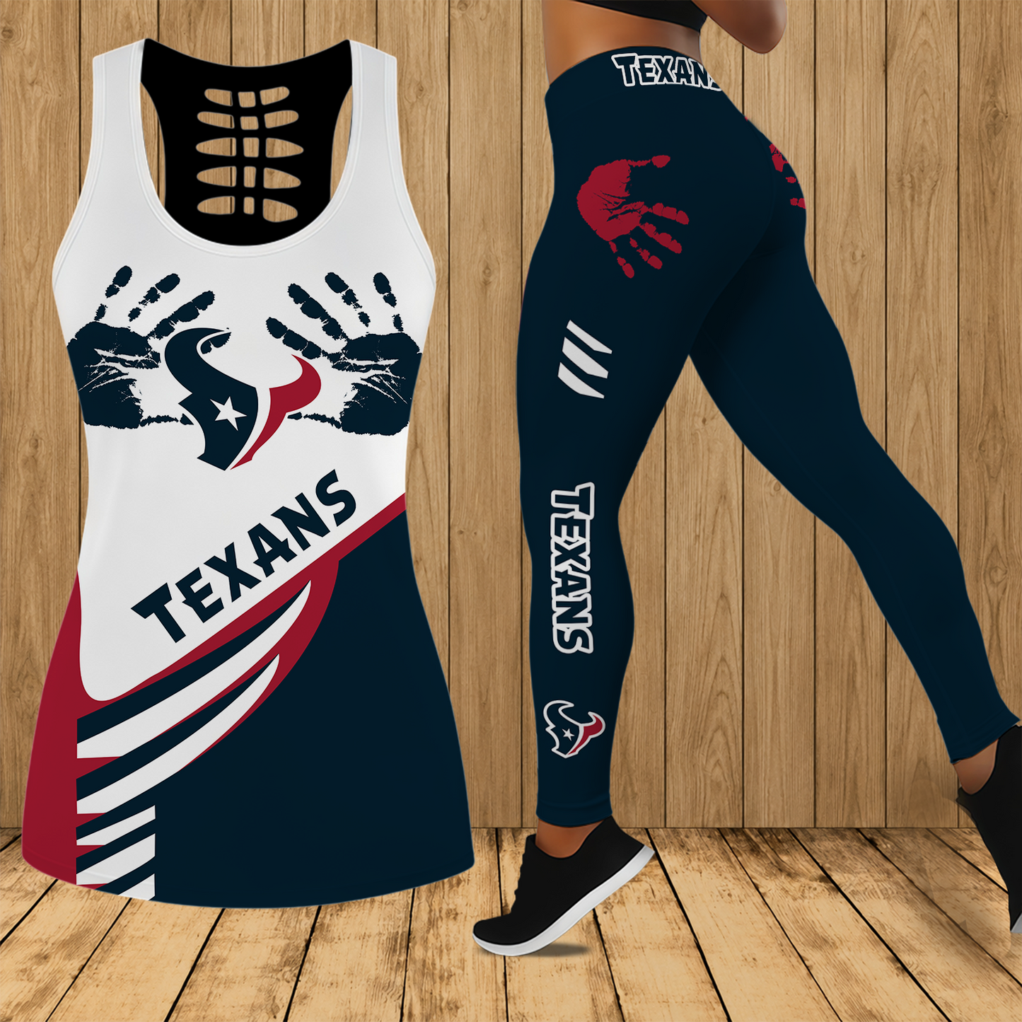 [SPECIAL OFFER] NEW CUSTOMIZED NFL15 HTT HOUSTON TEXANS HOLLOW TANK TOP & LEGGINGS SET