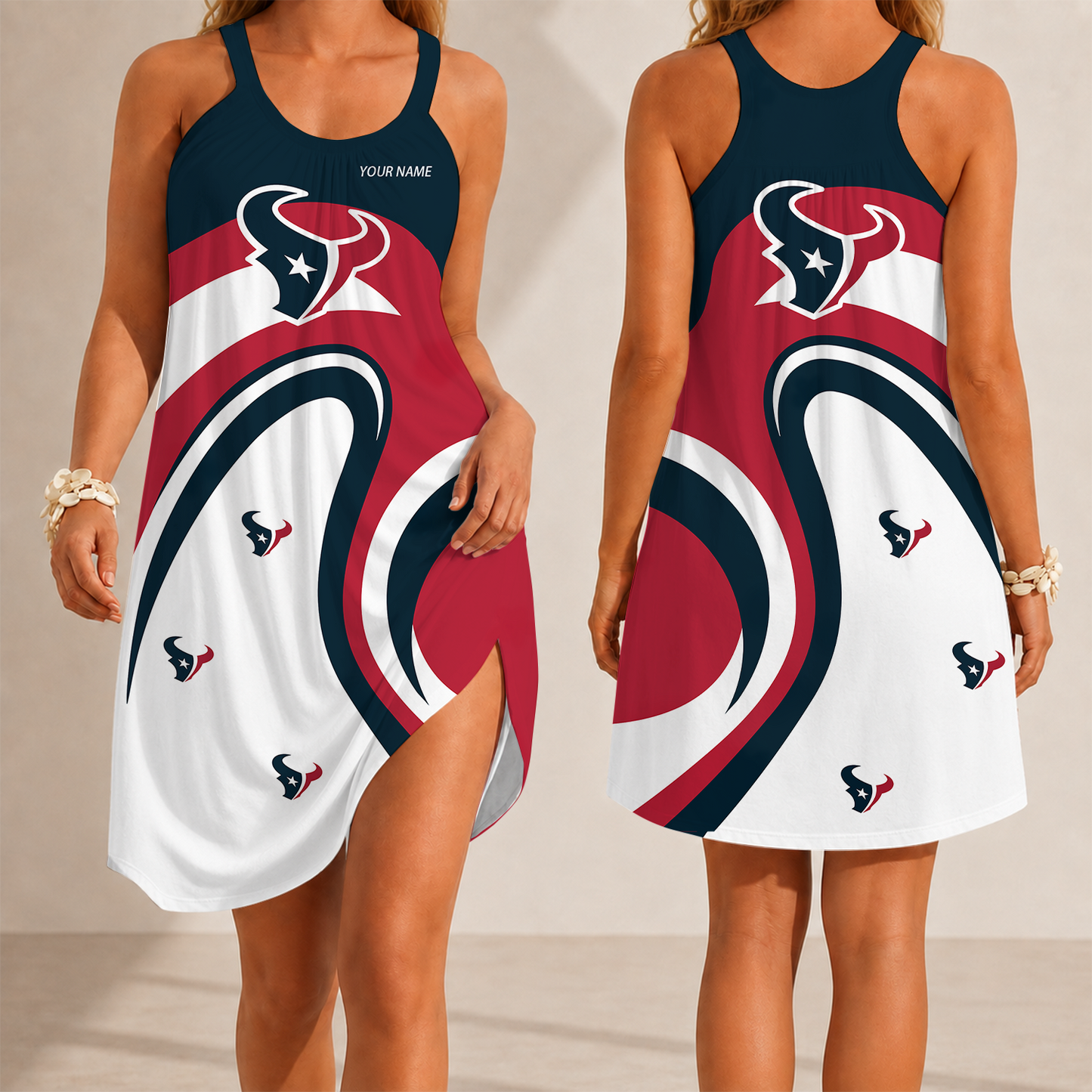[SPECIAL OFFER] NEW CUSTOMIZED NFL15 HTT HOUSTON TEXANS CAMISOLE DRESS