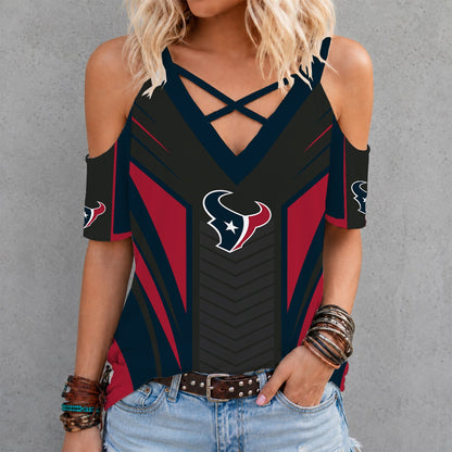 [SPECIAL OFFER] NEW CUSTOMIZED NFL15 HTT HOUSTON TEXANS CRISS CROSS V-NECK TOP
