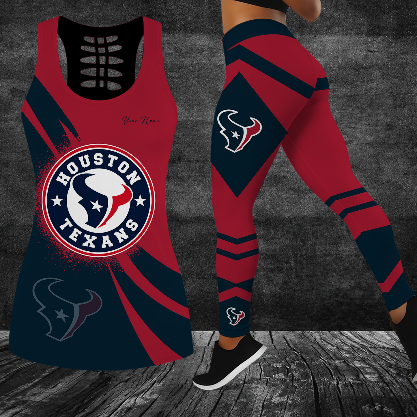[SPECIAL OFFER] NEW CUSTOMIZED NFL15 HTT HOUSTON TEXANS HOLLOW TANK TOP & LEGGINGS SET