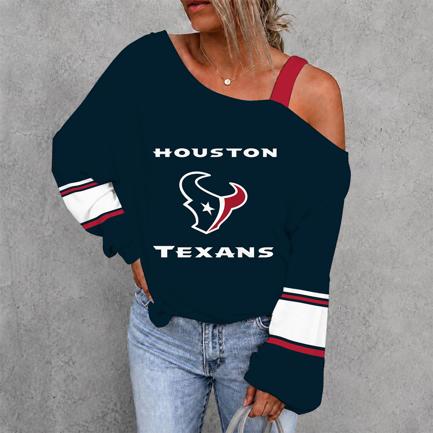 [SPECIAL OFFER] NEW CUSTOMIZED NFL15 HTT HOUSTON TEXANS DROP SHOULDER SWEATSHIRT