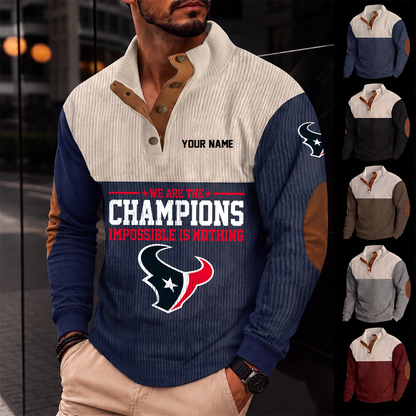 [SPECIAL OFFER] NEW CUSTOMIZED NFL15 HTT HOUSTON TEXANS BUTTON SWEATSHIRTS STAND COLLAR