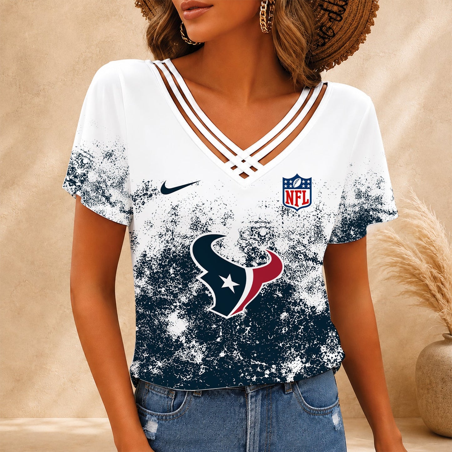[SPECIAL OFFER] NEW CUSTOMIZED NFL15 HTT HOUSTON TEXANS V-NECK SHIRT