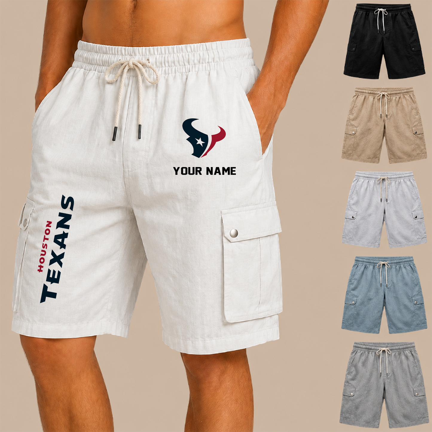 [SPECIAL OFFER] NEW CUSTOMIZED NFL15 HTT HOUSTON TEXANS MEN'S DRAWSTRING CARGO SHORTS