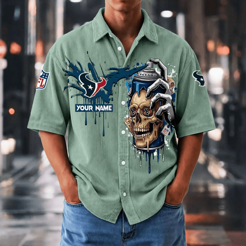 [SPECIAL OFFER] NEW CUSTOMIZED NFL15 HTT HOUSTON TEXANS SEERSUCKER BUTTON SHIRT