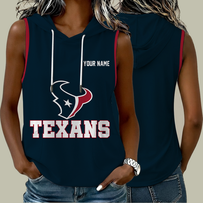 [SPECIAL OFFER] NEW CUSTOMIZED NFL15 HTT HOUSTON TEXANS WOMEN'S SLEEVELESS HOODED POCKET TANK TOP