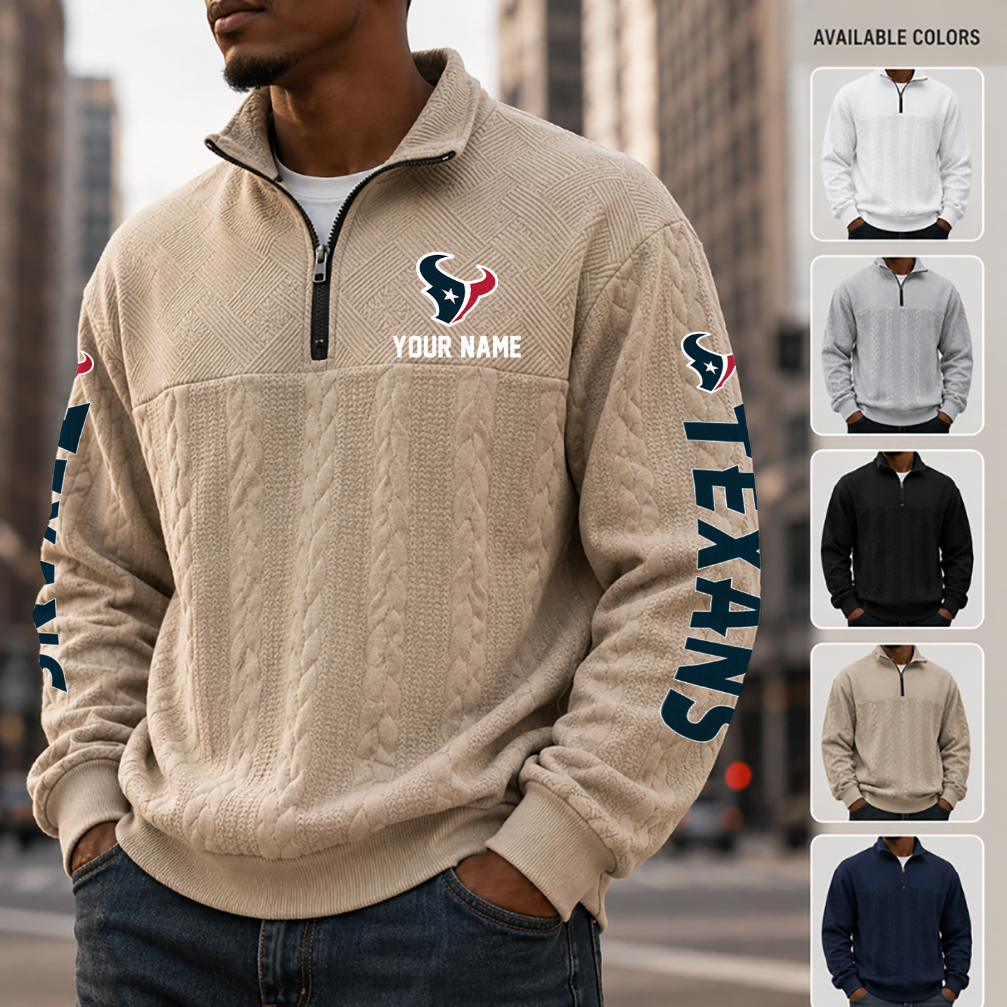 [SPECIAL OFFER] NEW CUSTOMIZED NFL15 HTT HOUSTON TEXANS MULTICOLOR QUARTER-ZIP SWEATSHIRT