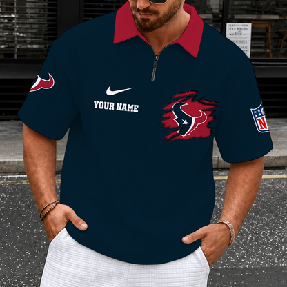 [SPECIAL OFFER] NEW CUSTOMIZED NFL15 HTT HOUSTON TEXANS QUARTER-ZIP POLO SHIRT