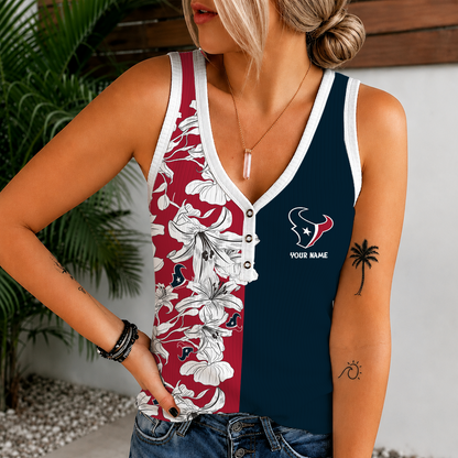 [SPECIAL OFFER] NEW CUSTOMIZED NFL15 HTT HOUSTON TEXANS WOMEN'S V-NECK TANK TOP
