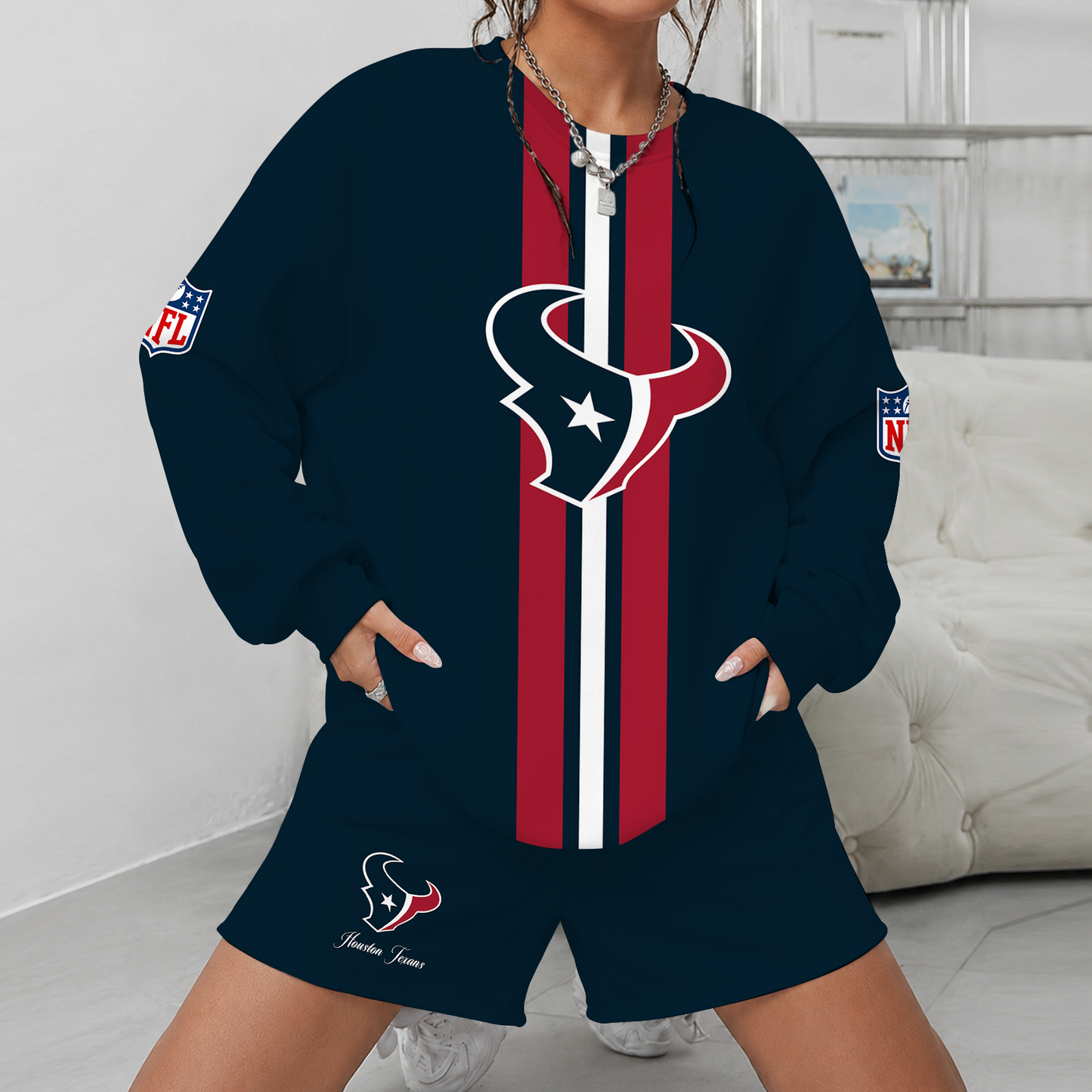 [SPECIAL OFFER] NEW CUSTOMIZED NFL15 HTT HOUSTON TEXANS UNISEX SWEATSHIRT & SHORTS SET