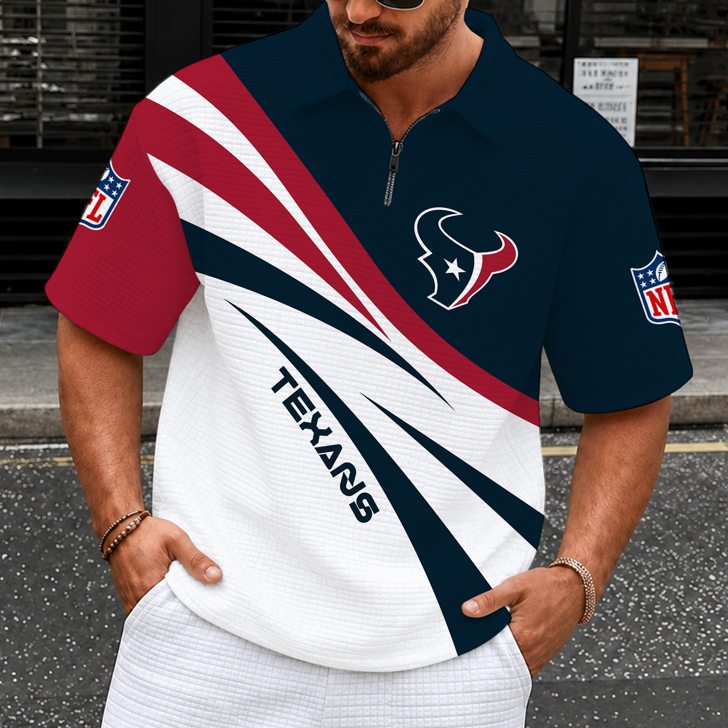 [SPECIAL OFFER] NEW CUSTOMIZED NFL15 HTT HOUSTON TEXANS QUARTER-ZIP POLO SHIRT