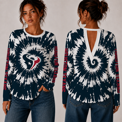 [SPECIAL OFFER] NEW CUSTOMIZED NFL15 HTT HOUSTON TEXANS WOMEN'S BACK V-CUT LONG-SLEEVE SHIRT