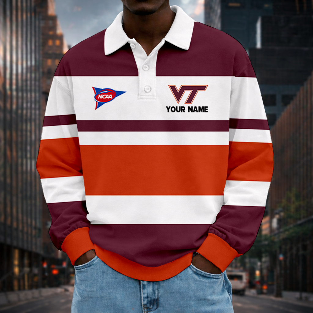 MEGA SALE - NEW CUSTOMIZED FBS NCAA15 VTH VG TECH HOKIES UNISEX LONG SLEEVE POLO