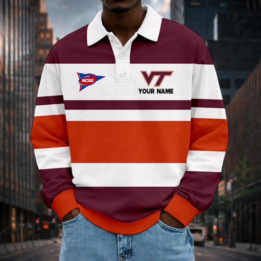 MEGA SALE - NEW CUSTOMIZED FBS NCAA15 VTH VG TECH HOKIES UNISEX LONG SLEEVE POLO