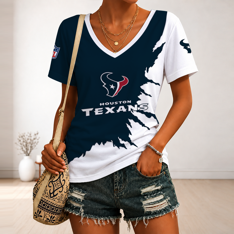 [SPECIAL OFFER] NEW CUSTOMIZED NFL15 HTT HOUSTON TEXANS V-NECK FEMALE SHIRT