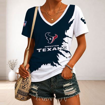 [SPECIAL OFFER] NEW CUSTOMIZED NFL15 HTT HOUSTON TEXANS V-NECK FEMALE SHIRT