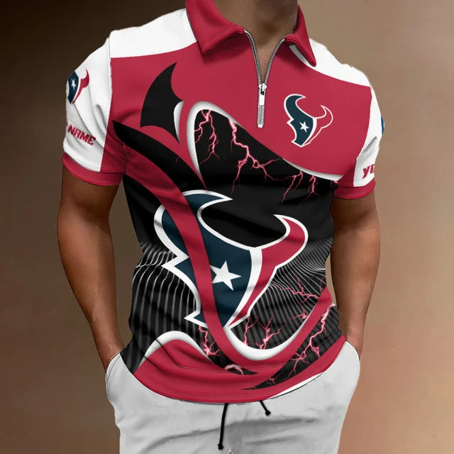 [SPECIAL OFFER] NEW CUSTOMIZED NFL15 HTT HOUSTON TEXANS ZIP POLO SHIRT