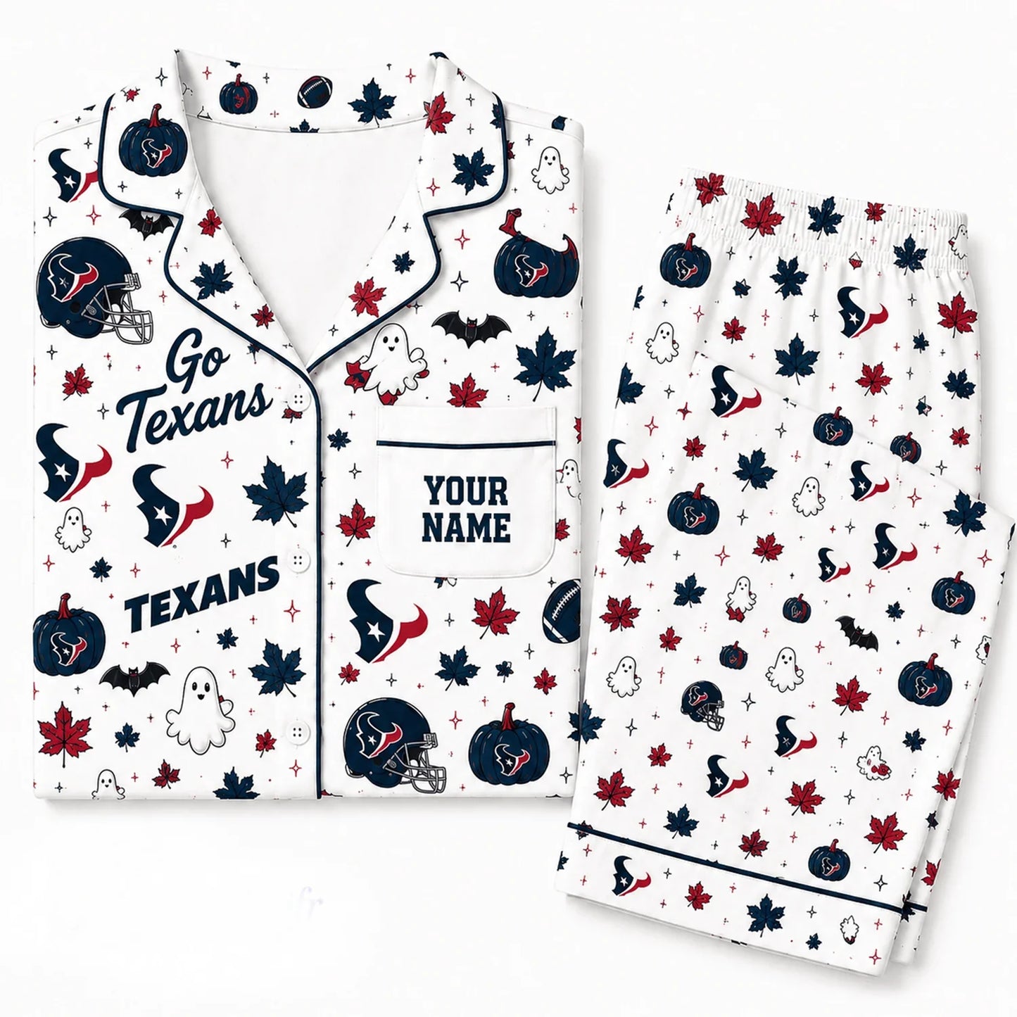 [SPECIAL OFFER] NEW CUSTOMIZED NFL15 HTT HOUSTON TEXANS HALLOWEEN LONG PAJAMAS SET