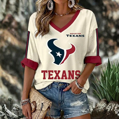 [SPECIAL OFFER] NEW CUSTOMIZED NFL15 HTT HOUSTON TEXANS WOMEN'S HEART V-NECK LONG SLEEVE SHIRT