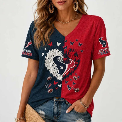 [SPECIAL OFFER] NEW CUSTOMIZED NFL15 HTT HOUSTON TEXANS V-NECK FEMALE SHIRT