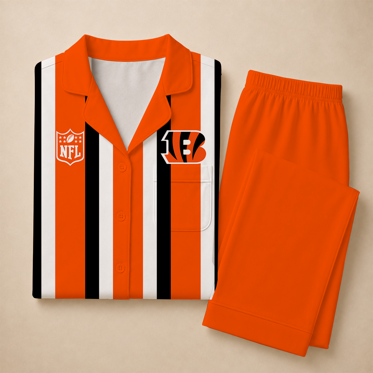 [SPECIAL OFFER] NEW CUSTOMIZED NFL16 CCB CINCINNATI BENGALS SHORT SLEEVE & LONG PANTS PAJAMAS SET