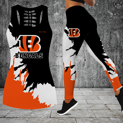 [SPECIAL OFFER] NEW CUSTOMIZED NFL16 CCB CINCINNATI BENGALS HOLLOW TANK TOP & LEGGINGS SET
