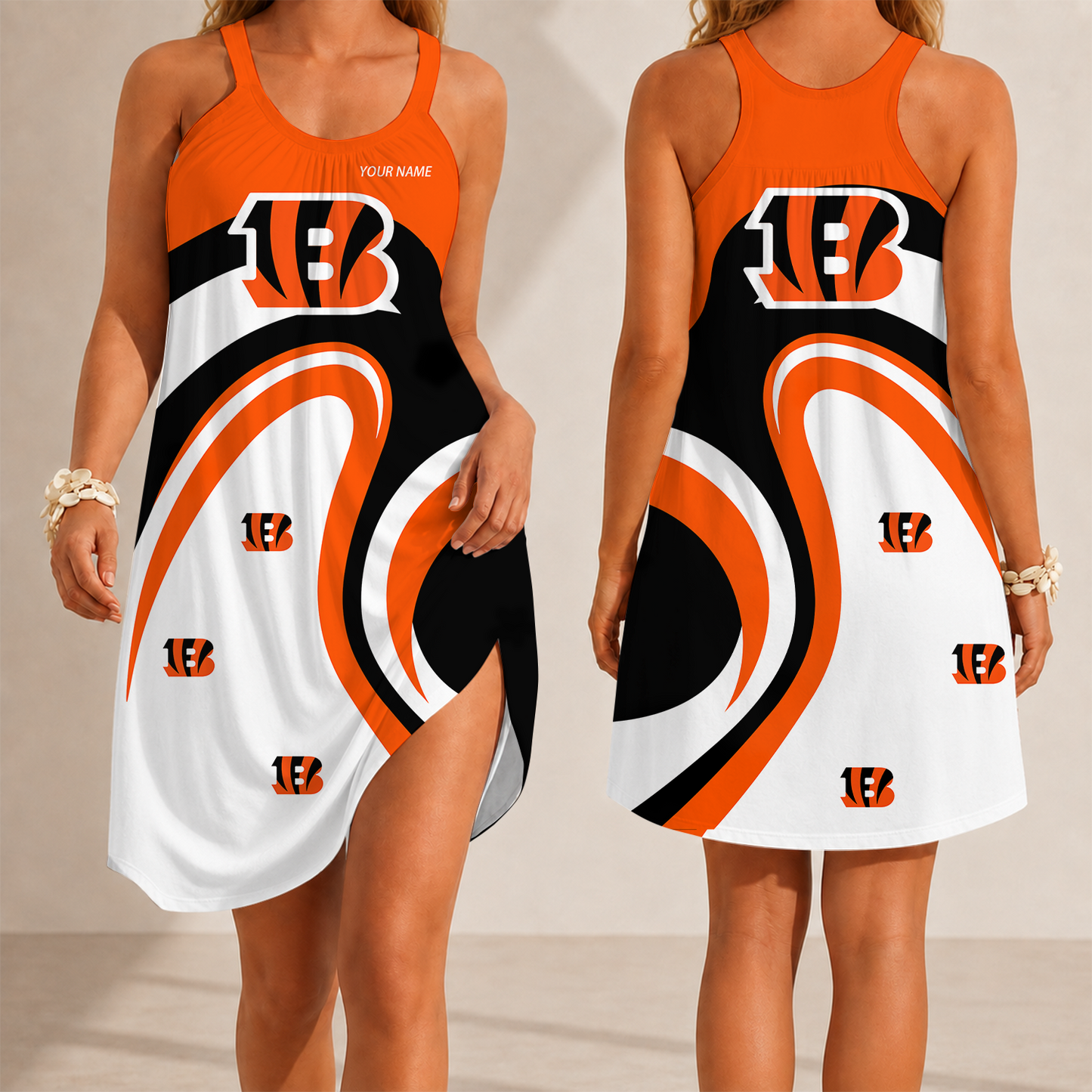 [SPECIAL OFFER] NEW CUSTOMIZED NFL16 CCB CINCINNATI BENGALS CAMISOLE DRESS