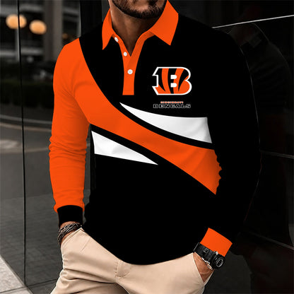 [SPECIAL OFFER] NEW CUSTOMIZED NFL16 CCB CINCINNATI BENGALS LONG SLEEVE POLO SHIRT