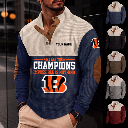 [SPECIAL OFFER] NEW CUSTOMIZED NFL16 CCB CINCINNATI BENGALS BUTTON SWEATSHIRTS STAND COLLAR