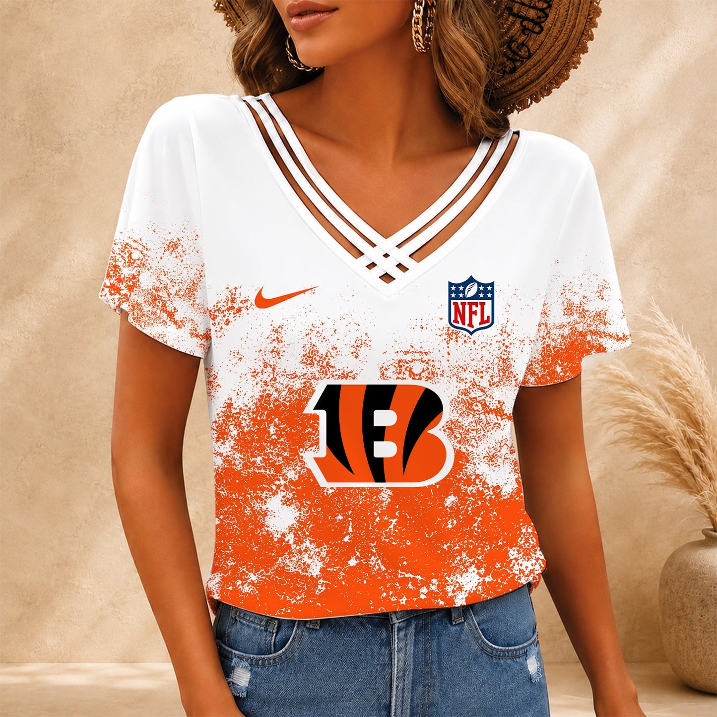 [SPECIAL OFFER] NEW CUSTOMIZED NFL16 CCB CINCINNATI BENGALS V-NECK SHIRT