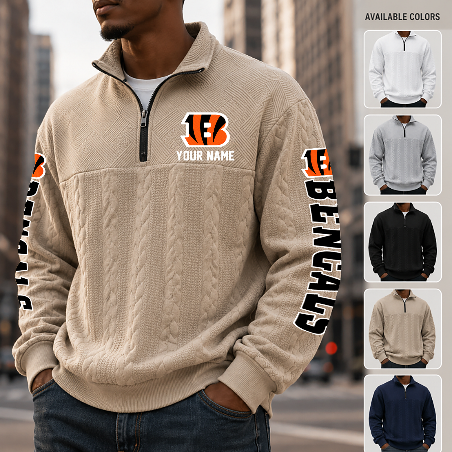 [SPECIAL OFFER] NEW CUSTOMIZED NFL16 CCB CINCINNATI BENGALS MULTICOLOR QUARTER-ZIP SWEATSHIRT